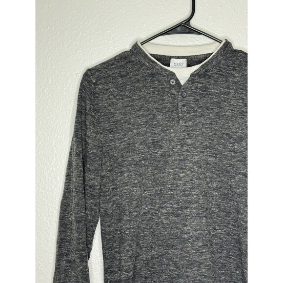 Celio Long Sleeve Henley Shirt Mens Size Small Gray Cotton Polyamide Basics - Picture 2 of 15
